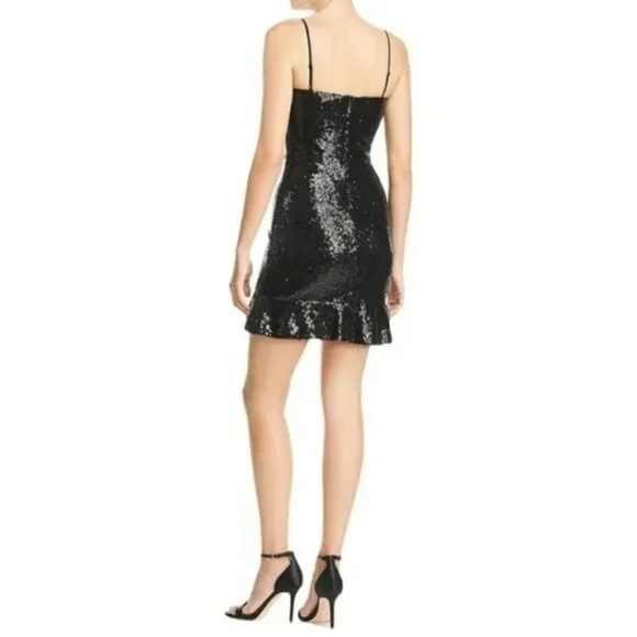Aqua Womens Black Sequined Flounced Mini Cocktail Dress - Picture 2 of 2
